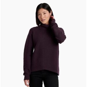 KUHL Solace Sweater Womens L Plum Purple Merino Wool Cotton Ribbed Cowl Neck